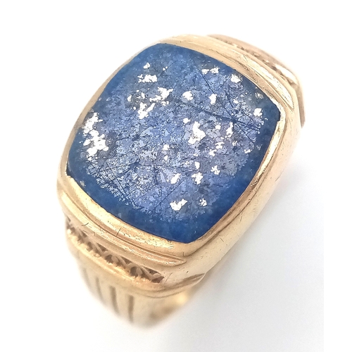 182 - Vintage 9 CARAT GOLD and LAPIS LAZULI SIGNET RING. Beautiful Corinthian Design to Sides with ‘STARRY... 
