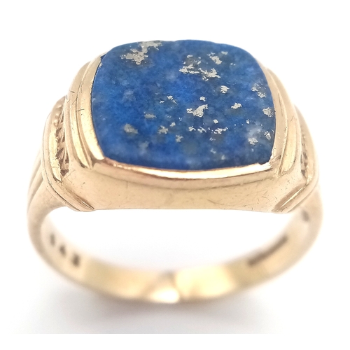 182 - Vintage 9 CARAT GOLD and LAPIS LAZULI SIGNET RING. Beautiful Corinthian Design to Sides with ‘STARRY... 