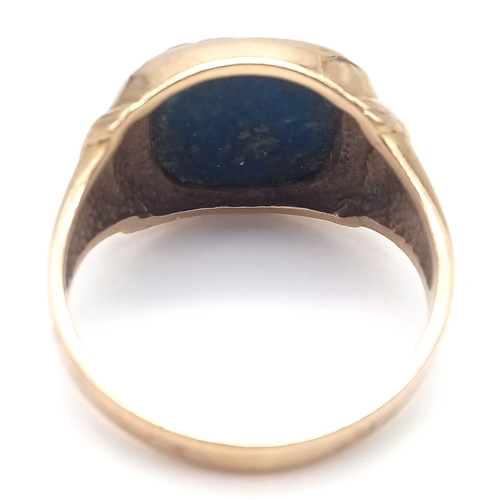 182 - Vintage 9 CARAT GOLD and LAPIS LAZULI SIGNET RING. Beautiful Corinthian Design to Sides with ‘STARRY... 