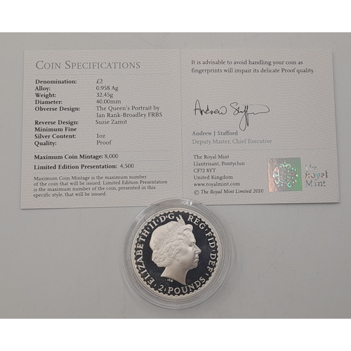 1169 - A Mint Condition (Limited Edition) 2010 Fine Silver Proof One Ounce Britannia as issued by The Royal... 