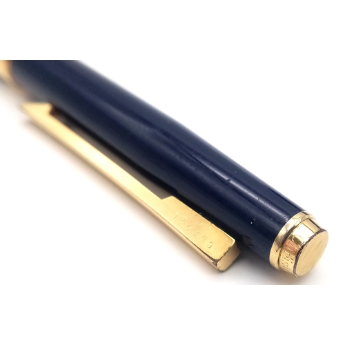 1245 - A Very Stylish Christian Dior Blue Lacquer and Gold Tone Fountain Pen 15cm Length. Complete with Box... 