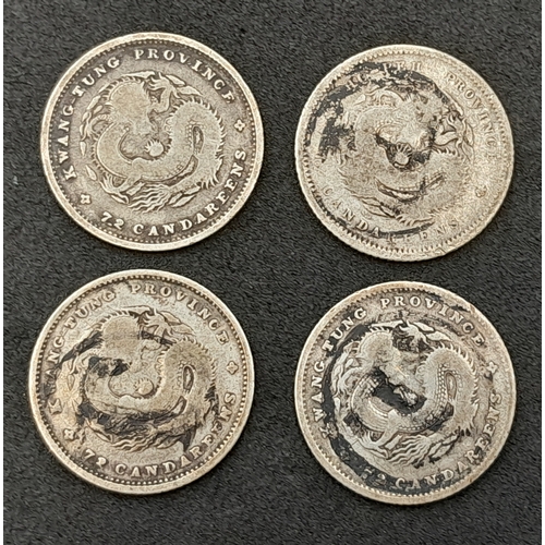 1378 - A Parcel of Four Antique Chinese Silver Coins Comprising 1) Three 1890 Dated China Empire 7.2 Candar... 