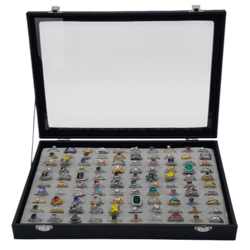 1212 - A Jewellery Display Case with 100 Rings! An absolutely fabulous lot with different colored stones to... 