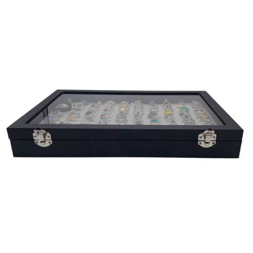 1212 - A Jewellery Display Case with 100 Rings! An absolutely fabulous lot with different colored stones to... 