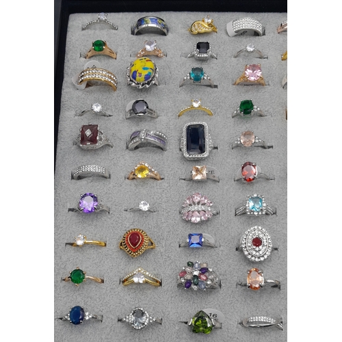 1212 - A Jewellery Display Case with 100 Rings! An absolutely fabulous lot with different colored stones to... 