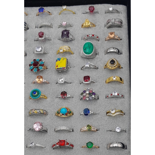 1212 - A Jewellery Display Case with 100 Rings! An absolutely fabulous lot with different colored stones to... 