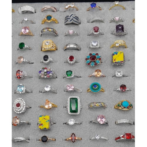 1212 - A Jewellery Display Case with 100 Rings! An absolutely fabulous lot with different colored stones to... 