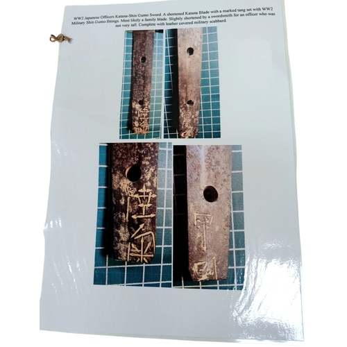 13 - WW2 Japanese Officers Katana-Shin Gunto Sword. A shortened Katana Blade with a marked tang set with ... 