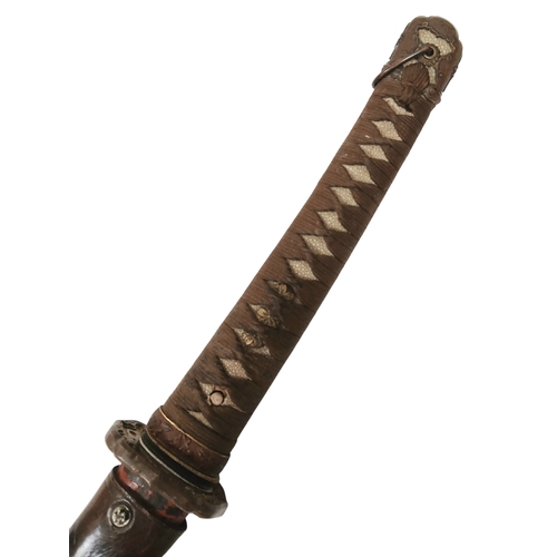 13 - WW2 Japanese Officers Katana-Shin Gunto Sword. A shortened Katana Blade with a marked tang set with ... 