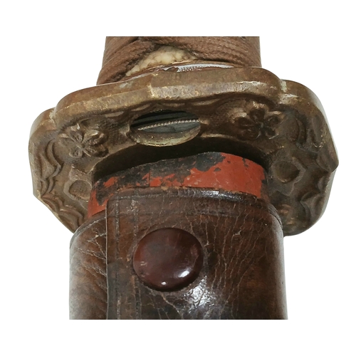 13 - WW2 Japanese Officers Katana-Shin Gunto Sword. A shortened Katana Blade with a marked tang set with ... 