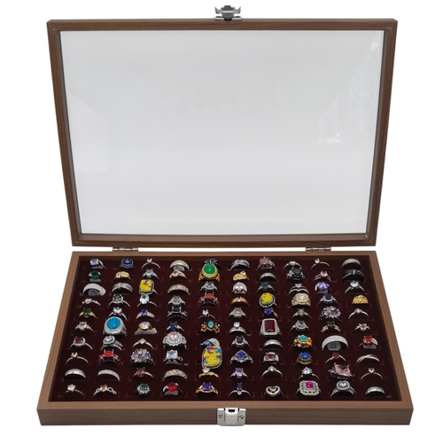 634 - A Jewellery Display Case with 100 Rings! An absolutely fabulous lot with different colored stones to... 