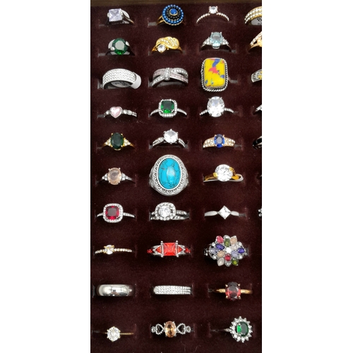 634 - A Jewellery Display Case with 100 Rings! An absolutely fabulous lot with different colored stones to... 