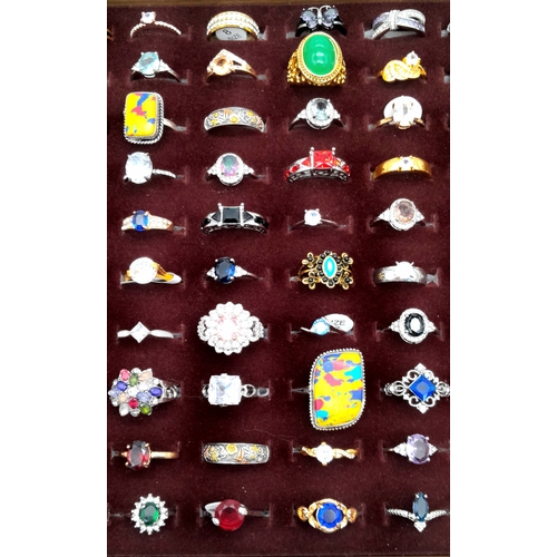 634 - A Jewellery Display Case with 100 Rings! An absolutely fabulous lot with different colored stones to... 