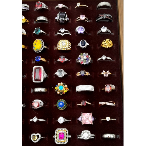 634 - A Jewellery Display Case with 100 Rings! An absolutely fabulous lot with different colored stones to... 