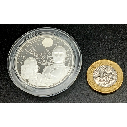683 - A Royal Mint 1oz Fine Silver (.999) Star Wars Proof £2 Coin - R2-D2 and C-3PO. Limited edition with ... 