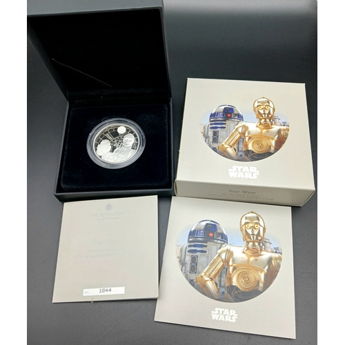 683 - A Royal Mint 1oz Fine Silver (.999) Star Wars Proof £2 Coin - R2-D2 and C-3PO. Limited edition with ... 