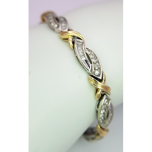 8 - A 14K 2 TONE GOLD, MIXED CUT, DIAMOND SET BRACELET. 1.50 CTW, 18G. SC 8021