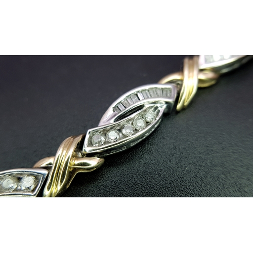 8 - A 14K 2 TONE GOLD, MIXED CUT, DIAMOND SET BRACELET. 1.50 CTW, 18G. SC 8021