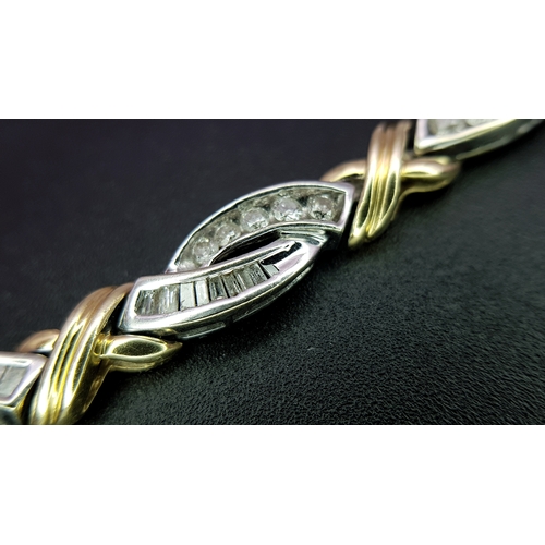 8 - A 14K 2 TONE GOLD, MIXED CUT, DIAMOND SET BRACELET. 1.50 CTW, 18G. SC 8021