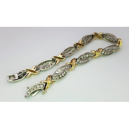 8 - A 14K 2 TONE GOLD, MIXED CUT, DIAMOND SET BRACELET. 1.50 CTW, 18G. SC 8021