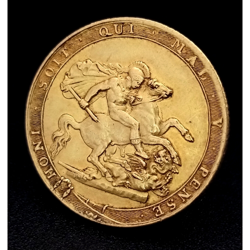 82 - AN 1820, KING GEORGE III, LAUREATE HEAD, SHIELD BACK, FULL SOVEREIGN COIN. 22k GOLD. 10050. VF+