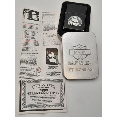 1575 - A Collectible 2006 Mark 50 Harley Davidson St.Monicas Zippo Lighter in original box and with paperwo... 