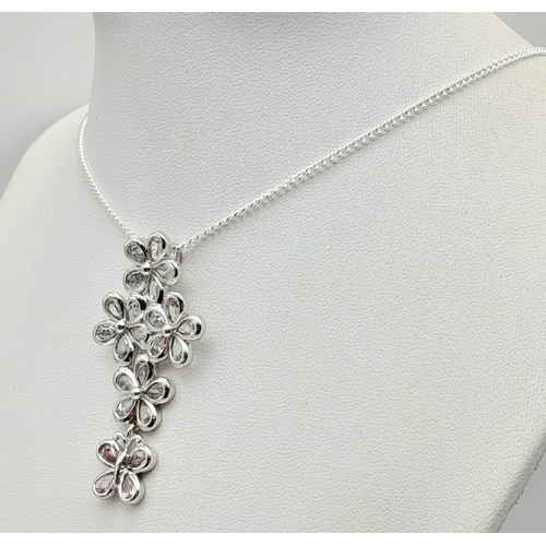 1204 - A Pretty Sterling Silver Pink and White Diamonique Cubic Zirconia Pendant Necklace. 46cm Length Chai... 