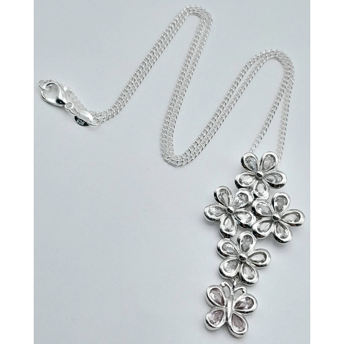 1204 - A Pretty Sterling Silver Pink and White Diamonique Cubic Zirconia Pendant Necklace. 46cm Length Chai... 