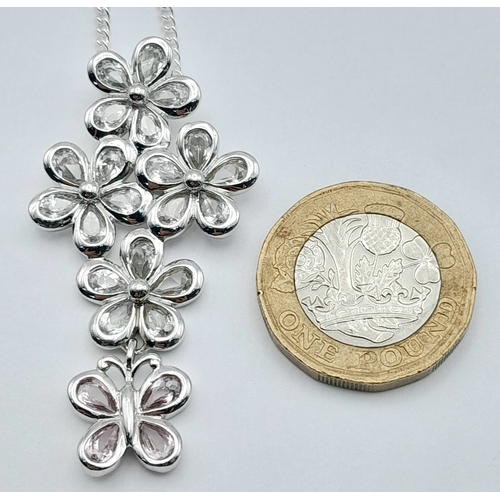 1204 - A Pretty Sterling Silver Pink and White Diamonique Cubic Zirconia Pendant Necklace. 46cm Length Chai... 
