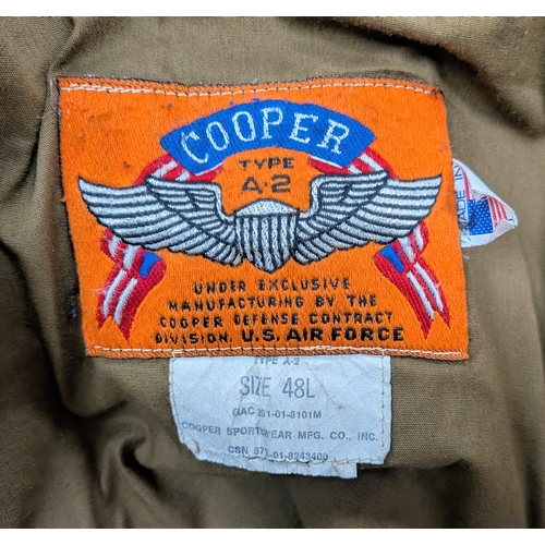 68 - A Vintage USA Airforce Cooper Pilots Leather Jacket. Size 48L. Worn condition but still wearable.