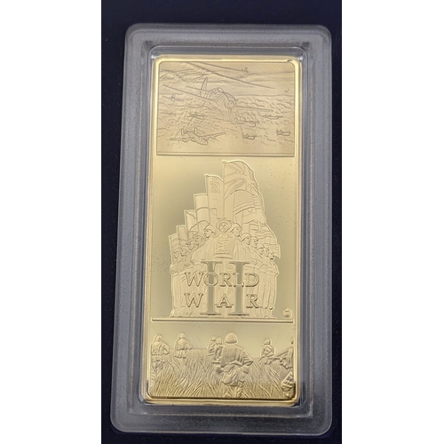 709 - A Collection of Ten Gold Plated Ingots - Commemorative WW2 Battles. Comes with COA and case.