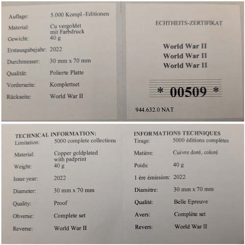 709 - A Collection of Ten Gold Plated Ingots - Commemorative WW2 Battles. Comes with COA and case.