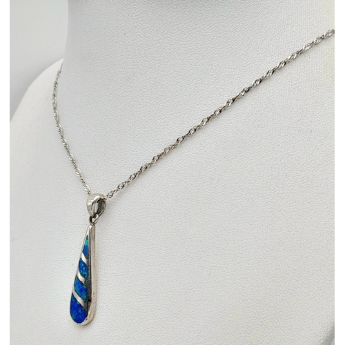 1225 - A  Pretty Sterling Silver Opal Set Pendant Necklace- 46cm multi-link chain. The Pendant measures a 3... 