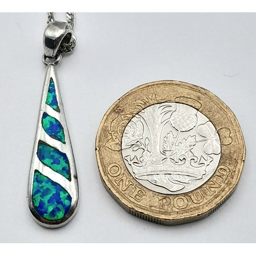 1225 - A  Pretty Sterling Silver Opal Set Pendant Necklace- 46cm multi-link chain. The Pendant measures a 3... 