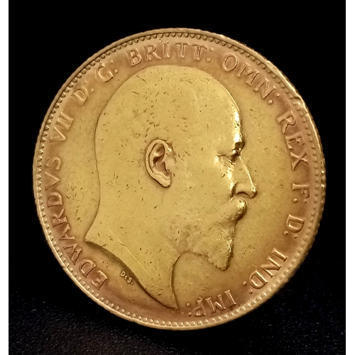 46 - An Edward VII 1909 Full Sovereign coin. 22K Gold.