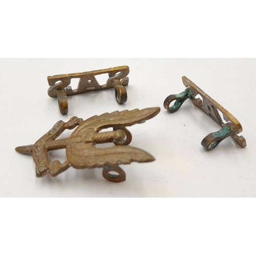 550 - WW2 Middle East Made Sand Cast SAS Shoulder Titles and small Cap/Collar Badge.