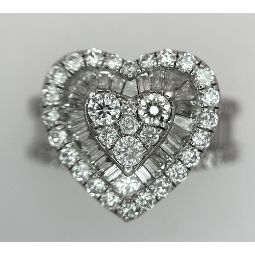 614 - A 9K WHITE GOLD, MIXED CUT, DIAMOND SET, FANCY HEART DESIGN RING. 1.96CTW APPROX. 7.6G, SIZE M. SPSA... 
