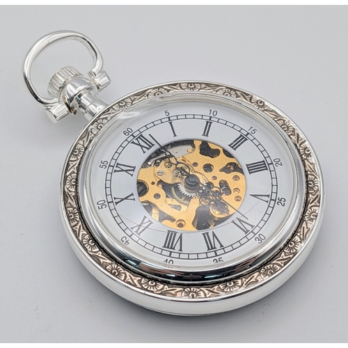 657 - Two Silver Plated Pocket Watches Comprising 1) A Key Wind Manual Pocket Watch with Chain and 2) A To... 