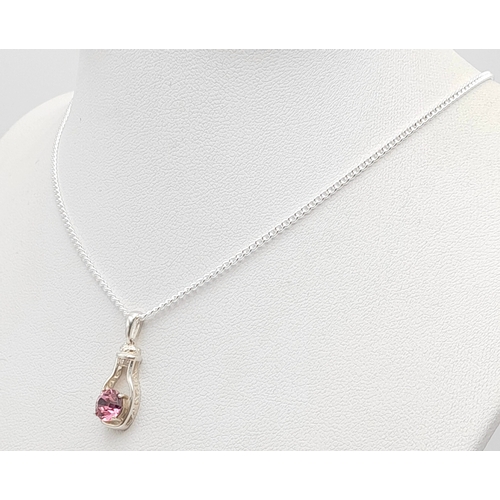 685 - A Pretty Sterling Silver and Pink Tourmaline Pendant Necklace-46cm Length Chain. The Pendant measure... 