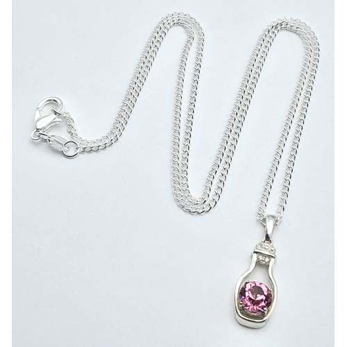 685 - A Pretty Sterling Silver and Pink Tourmaline Pendant Necklace-46cm Length Chain. The Pendant measure... 