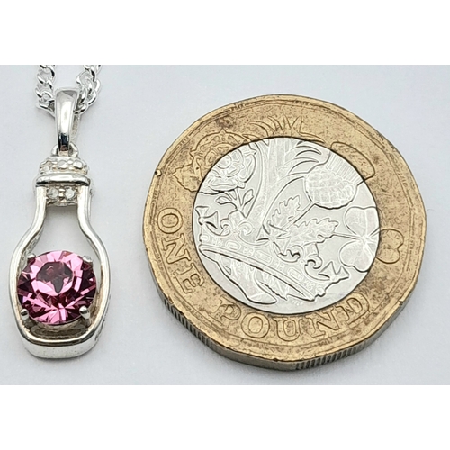 685 - A Pretty Sterling Silver and Pink Tourmaline Pendant Necklace-46cm Length Chain. The Pendant measure... 