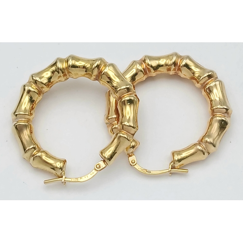 119 - Impressive Fully Hallmarked 9 CARAT GOLD CHUNKY ‘BAMBOO’  HOOP EARRINGS. 3.7 Grams. 3.0 cm Diameter.... 