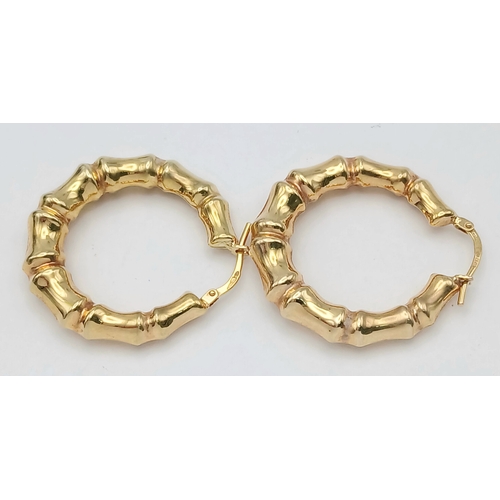 119 - Impressive Fully Hallmarked 9 CARAT GOLD CHUNKY ‘BAMBOO’  HOOP EARRINGS. 3.7 Grams. 3.0 cm Diameter.... 