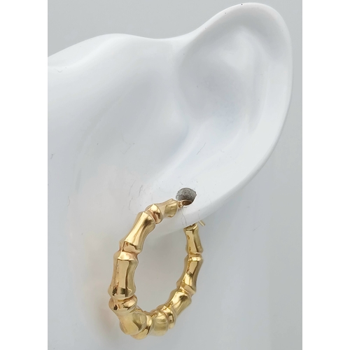 119 - Impressive Fully Hallmarked 9 CARAT GOLD CHUNKY ‘BAMBOO’  HOOP EARRINGS. 3.7 Grams. 3.0 cm Diameter.... 