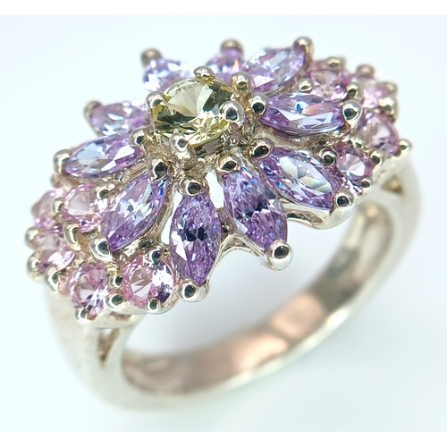 1190 - A Pretty Multi-Colour Diamonique Cubic Zirconia Cluster Ring Size N. The Crown measures 2.2 x 1.6cm.... 