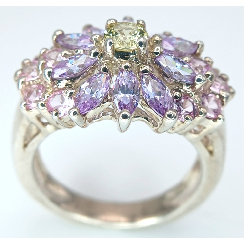 1190 - A Pretty Multi-Colour Diamonique Cubic Zirconia Cluster Ring Size N. The Crown measures 2.2 x 1.6cm.... 