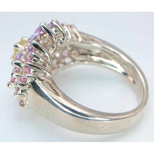 1190 - A Pretty Multi-Colour Diamonique Cubic Zirconia Cluster Ring Size N. The Crown measures 2.2 x 1.6cm.... 