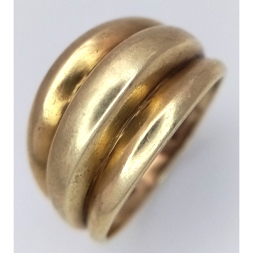 12 - A 9K Yellow Gold Triple Band Dome Ring. Size L. 3.6g.