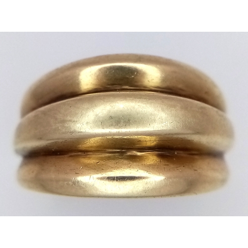 12 - A 9K Yellow Gold Triple Band Dome Ring. Size L. 3.6g.