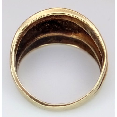 12 - A 9K Yellow Gold Triple Band Dome Ring. Size L. 3.6g.